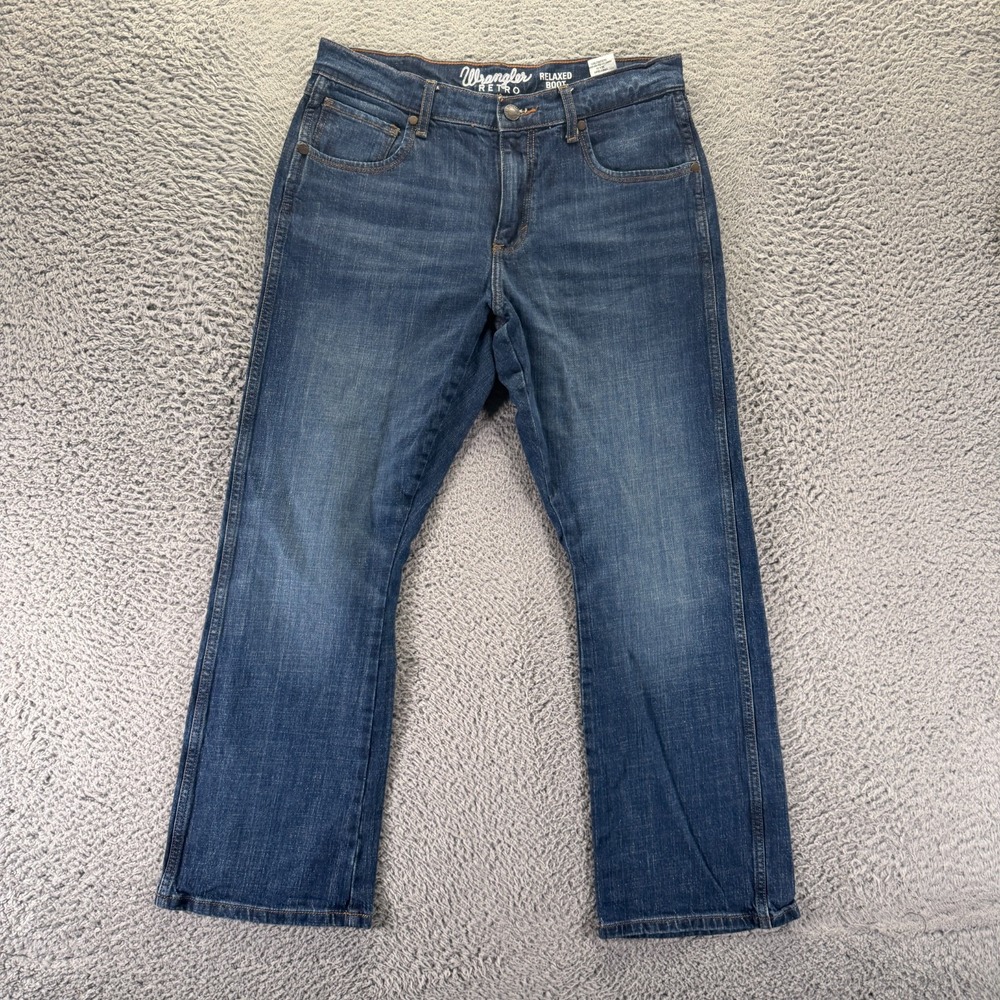 Wrangler Retro Jeans Mens 32x30 Blue Cotton Denim Bootcut Relaxed Faded Stretch